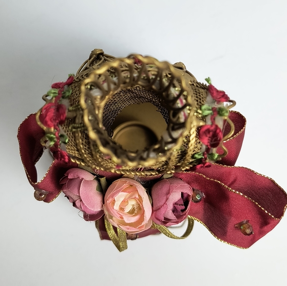 Victorian Wire Dress Tea Light Candle Holder Old Gold Tone - Picture 3 of 14